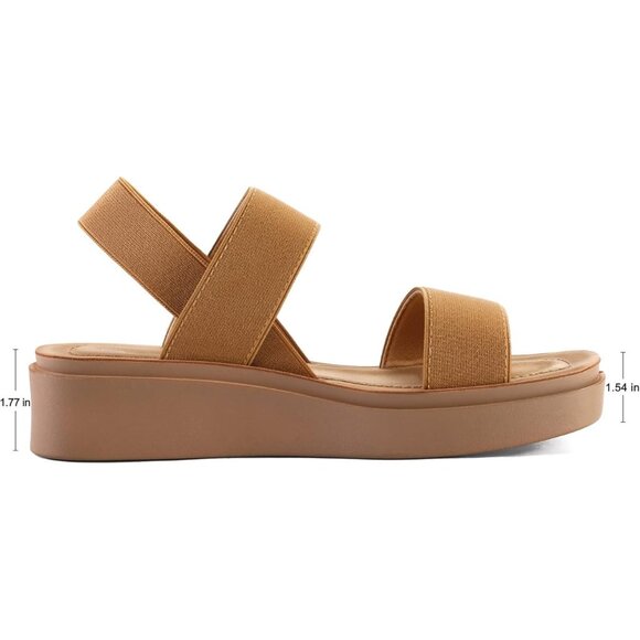 Mysoft Womens Sandals Size 9 Low Wedge Elastic Strap Platform Beige - Picture 6 of 12